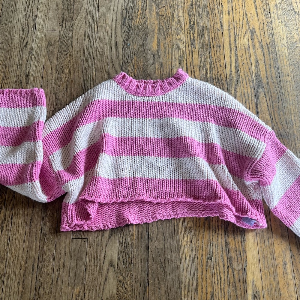 Pink & Light Pink Striped Cropped Sweater